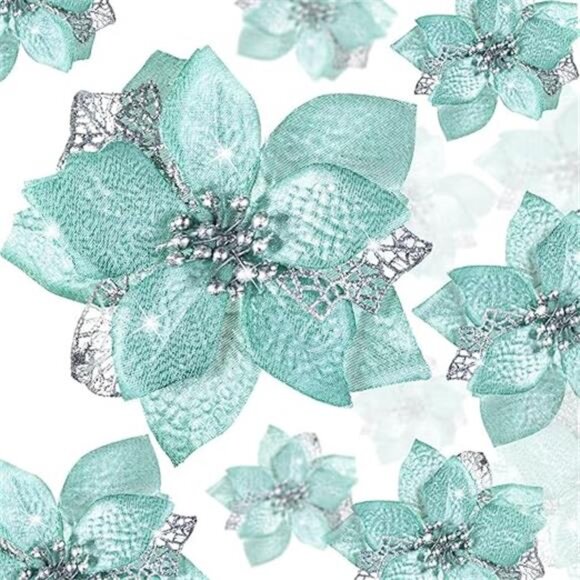 36 Pieces Christmas Poinsettia Glitter Faux Flowers Christmas Artificial Flowers - Picture 7 of 7